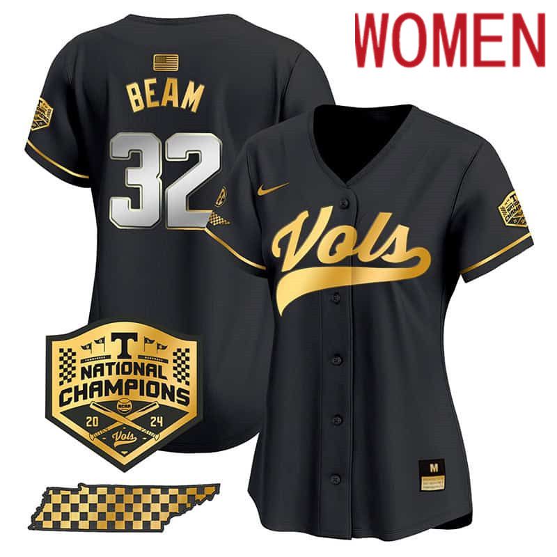 Women Tennessee Volunteers #32 Beam Black 2024 Nike Champions Vapor Premier Limited NCAA Jersey style 1